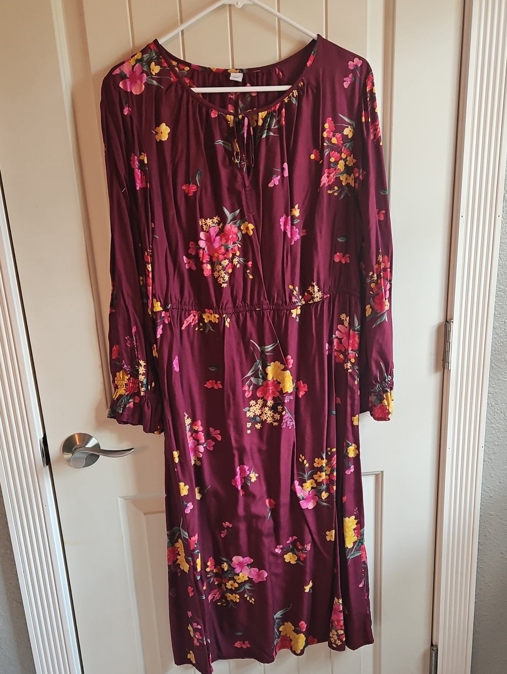 Old Navy Burgundy Floral Long Sleeve Midi Dress